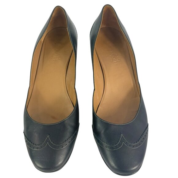HERMES Black Leather Heeled Perforated Vintage Pumps Made in Italy 39 - 8.5 US